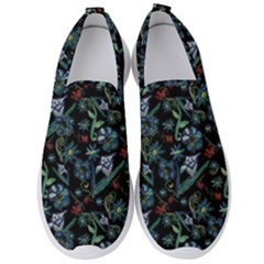 Watercolor Flowers On Black Men s Slip On Sneakers by bloomingvinedesign