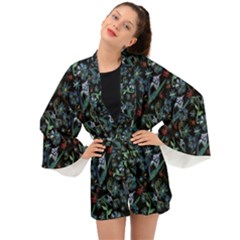 Watercolor Flowers On Black Long Sleeve Kimono by bloomingvinedesign