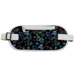 Watercolor Flowers On Black Rounded Waist Pouch