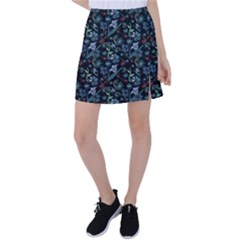 Watercolor Flowers On Black Tennis Skirt