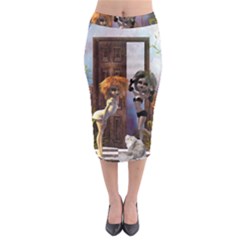 Cute Dark Fairys With Cat Midi Pencil Skirt by FantasyWorld7