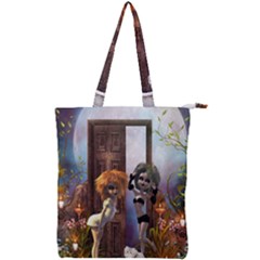 Cute Dark Fairys With Cat Double Zip Up Tote Bag by FantasyWorld7