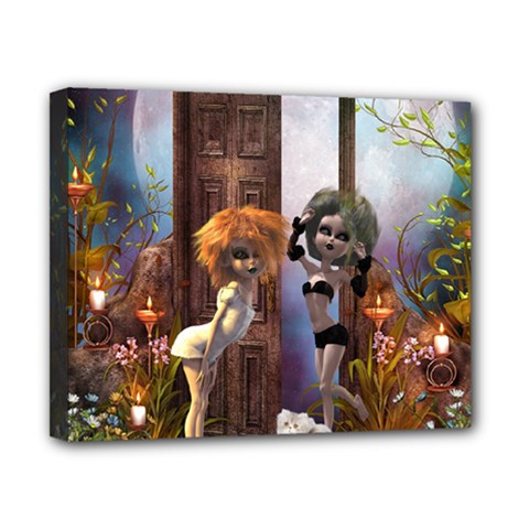 Cute Dark Fairys With Cat Canvas 10  X 8  (stretched) by FantasyWorld7