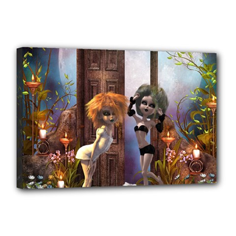 Cute Dark Fairys With Cat Canvas 18  X 12  (stretched) by FantasyWorld7