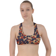 Aged Red, White, And Blue Camo Criss Cross Racerback Sports Bra by McCallaCoultureArmyShop