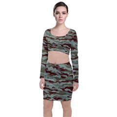 Brown And Green Camo Top And Skirt Sets