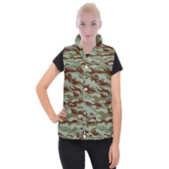 Brown And Green Camo Women s Button Up Vest