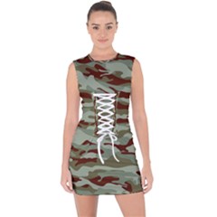 Brown And Green Camo Lace Up Front Bodycon Dress