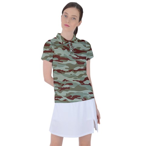 Brown And Green Camo Women s Polo Tee by McCallaCoultureArmyShop