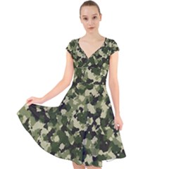 Dark Green Camouflage Army Cap Sleeve Front Wrap Midi Dress by McCallaCoultureArmyShop