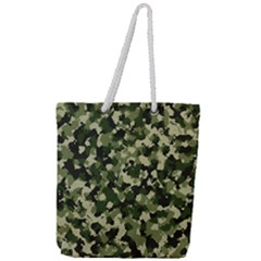 Dark Green Camouflage Army Full Print Rope Handle Tote (large)