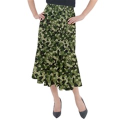 Dark Green Camouflage Army Midi Mermaid Skirt