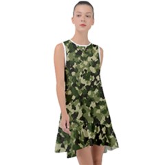 Dark Green Camouflage Army Frill Swing Dress