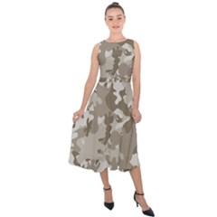 Tan Army Camouflage Midi Tie-back Chiffon Dress by mccallacoulture