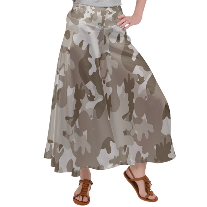 Tan Army Camouflage Satin Palazzo Pants