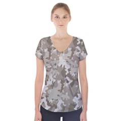 Tan Army Camouflage Short Sleeve Front Detail Top by mccallacoulture