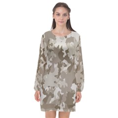 Tan Army Camouflage Long Sleeve Chiffon Shift Dress  by mccallacoulture