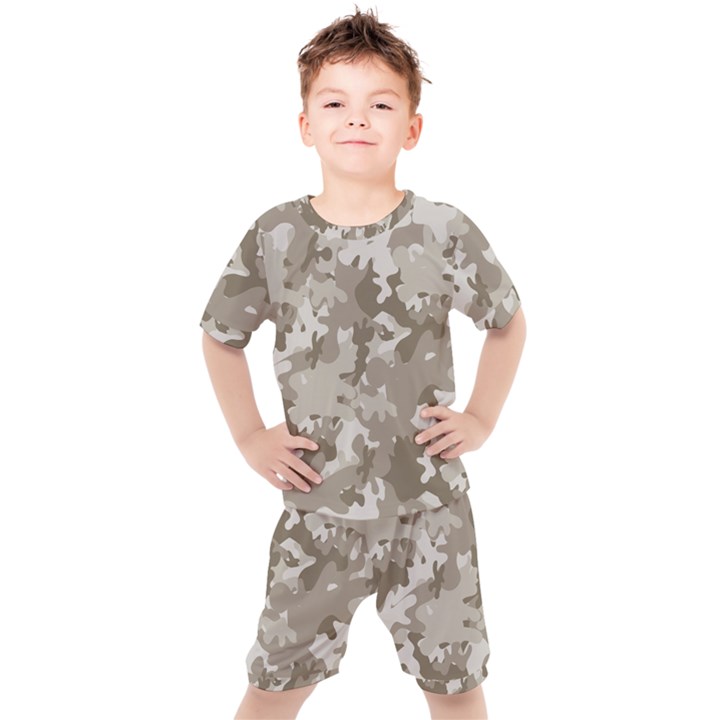 Tan Army Camouflage Kids  Tee and Shorts Set