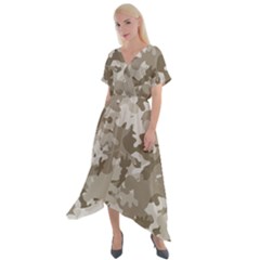 Tan Army Camouflage Cross Front Sharkbite Hem Maxi Dress by mccallacoulture