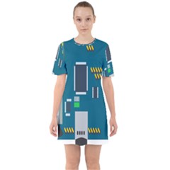 Amphisbaena Two Platform Dtn Node Vector File Sixties Short Sleeve Mini Dress by Sapixe