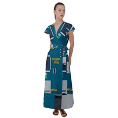 Amphisbaena Two Platform Dtn Node Vector File Flutter Sleeve Maxi Dress