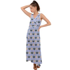 Alien Pattern V-neck Chiffon Maxi Dress