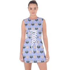 Alien Pattern Lace Up Front Bodycon Dress