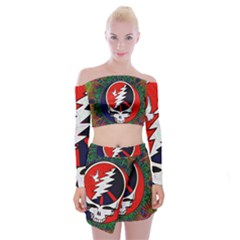 Grateful Dead Off Shoulder Top With Mini Skirt Set by Sapixe