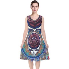 Grateful Dead Ahead Of Their Time V-neck Midi Sleeveless Dress  by Sapixe