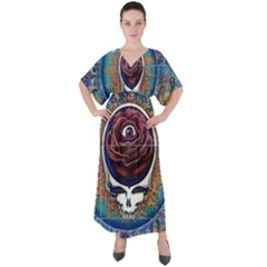 Grateful Dead Ahead Of Their Time V-neck Boho Style Maxi Dress