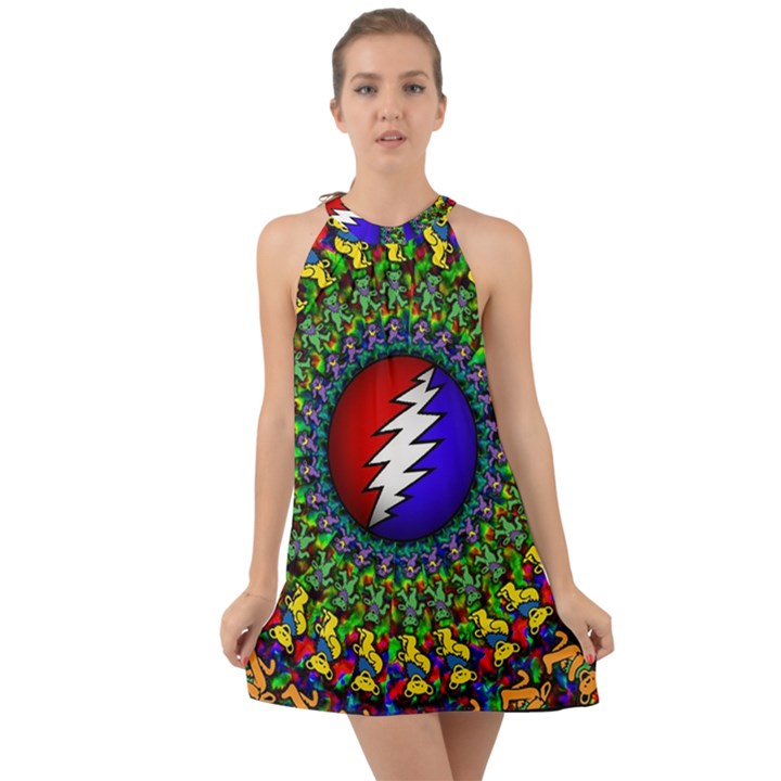 Grateful Dead Halter Tie Back Chiffon Dress