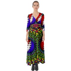 Grateful Dead Button Up Boho Maxi Dress by Sapixe