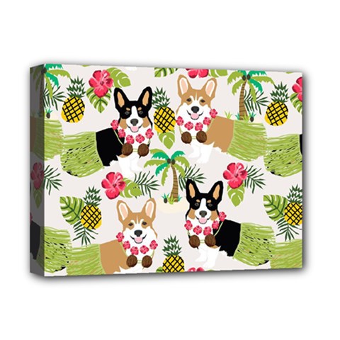 Corgis Hula Pattern Deluxe Canvas 16  X 12  (stretched)  by Sapixe