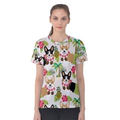 Corgis Hula Pattern Women s Cotton Tee