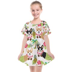 Corgis Hula Pattern Kids  Smock Dress by Sapixe