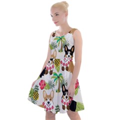 Corgis Hula Pattern Knee Length Skater Dress