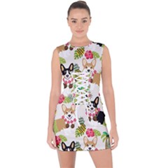 Corgis Hula Pattern Lace Up Front Bodycon Dress