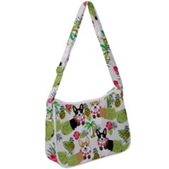 Corgis Hula Pattern Zip Up Shoulder Bag