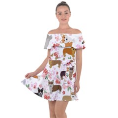 Corgis Corgi Pattern Off Shoulder Velour Dress by Sapixe