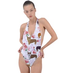 Corgis Corgi Pattern Backless Halter One Piece Swimsuit