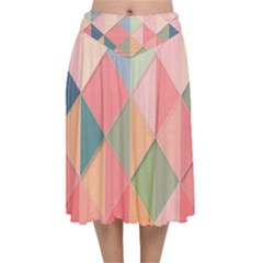 Background Geometric Triangle Velvet Flared Midi Skirt by Sapixe