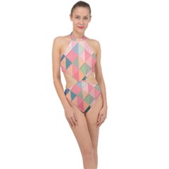 Background Geometric Triangle Halter Side Cut Swimsuit by Sapixe