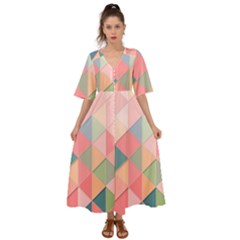 Background Geometric Triangle Kimono Sleeve Boho Dress