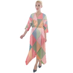 Background Geometric Triangle Quarter Sleeve Wrap Front Maxi Dress