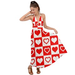 Background Card Checker Chequered Backless Maxi Beach Dress