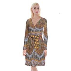 Aboriginal Traditional Pattern Long Sleeve Velvet Front Wrap Dress