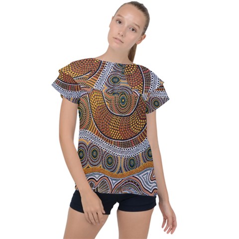 Aboriginal Traditional Pattern Ruffle Collar Chiffon Blouse by Sapixe