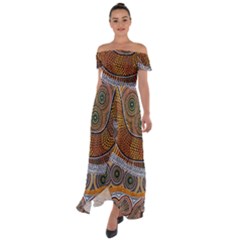 Aboriginal Traditional Pattern Off Shoulder Open Front Chiffon Dress