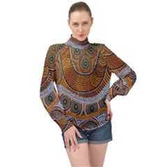 Aboriginal Traditional Pattern High Neck Long Sleeve Chiffon Top by Sapixe