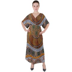 Aboriginal Traditional Pattern V-neck Boho Style Maxi Dress